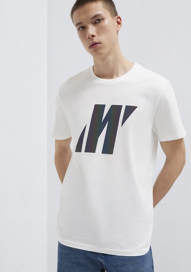  Mavi Mavi Pro Reflektör Logo Baskılı Beyaz Tişört Slim Fit / Dar Kesim 066255-30701