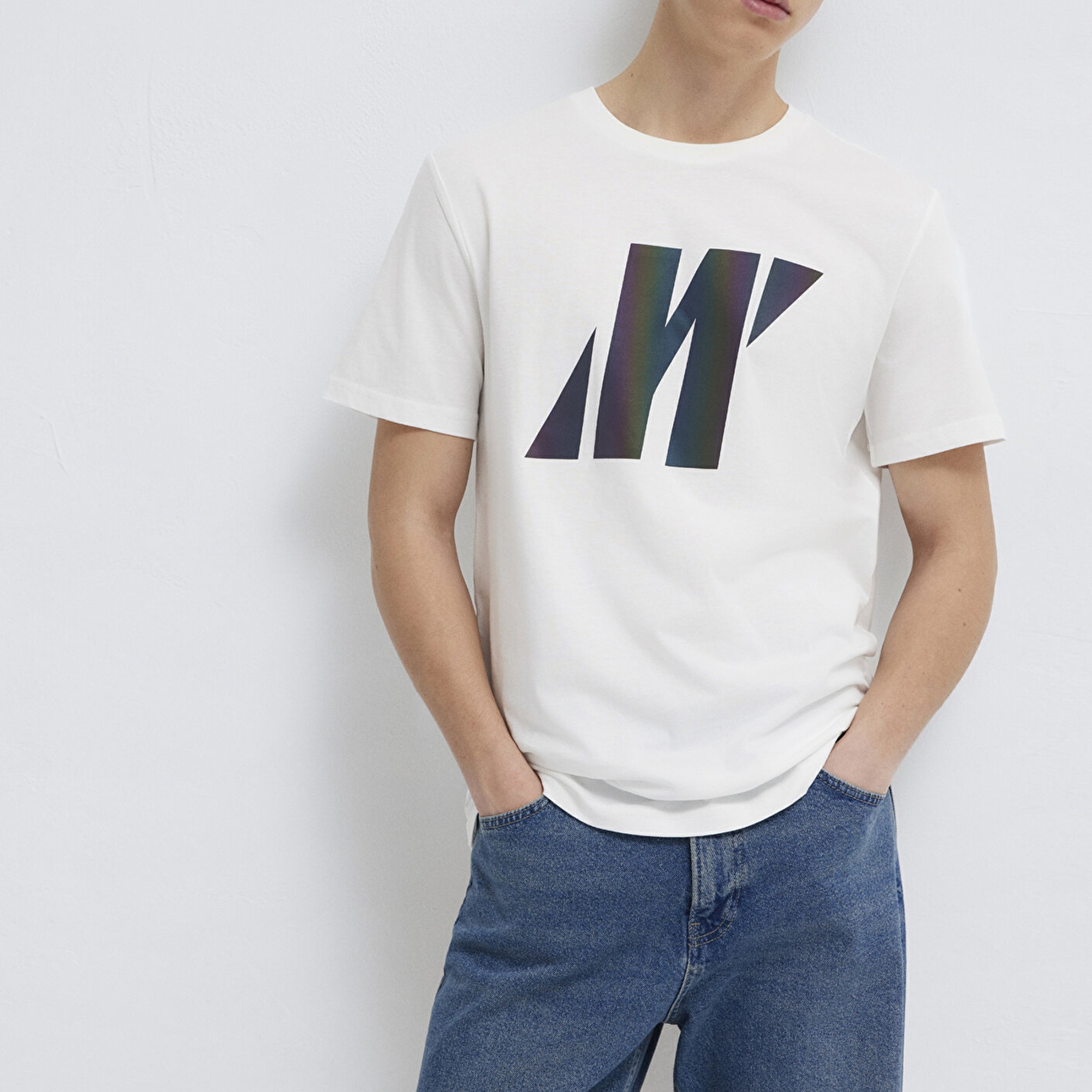 Mavi Mavi Pro Reflektör Logo Baskılı Beyaz Tişört Slim Fit / Dar Kesim 066255-30701