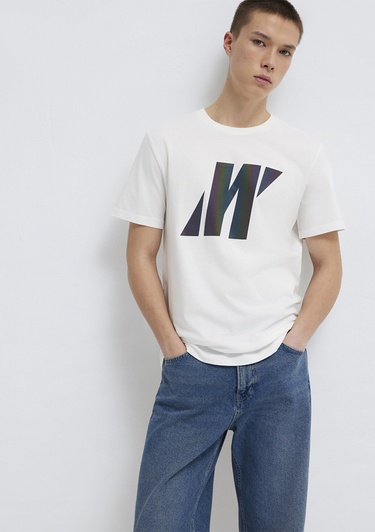  Mavi Mavi Pro Reflektör Logo Baskılı Beyaz Tişört Slim Fit / Dar Kesim 066255-30701