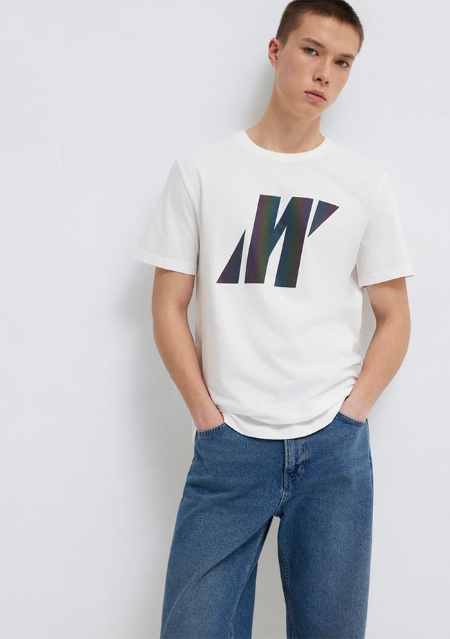  Mavi Mavi Pro Reflektör Logo Baskılı Beyaz Tişört Slim Fit / Dar Kesim 066255-30701