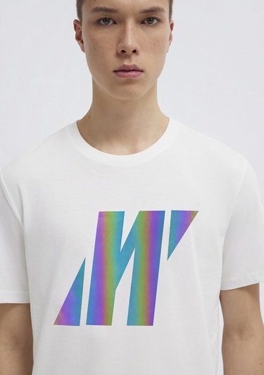  Mavi Mavi Pro Reflektör Logo Baskılı Beyaz Tişört Slim Fit / Dar Kesim 066255-30701