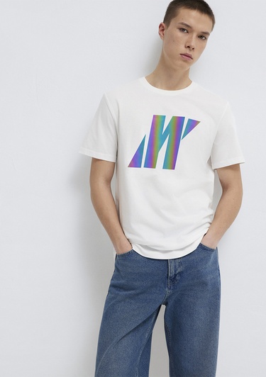  Mavi Mavi Pro Reflektör Logo Baskılı Beyaz Tişört Slim Fit / Dar Kesim 066255-30701