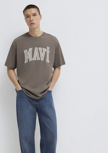  Mavi Mavi Logo Baskılı Kahverengi Tişört Loose Fit / Bol Rahat Kesim 0611711-91601