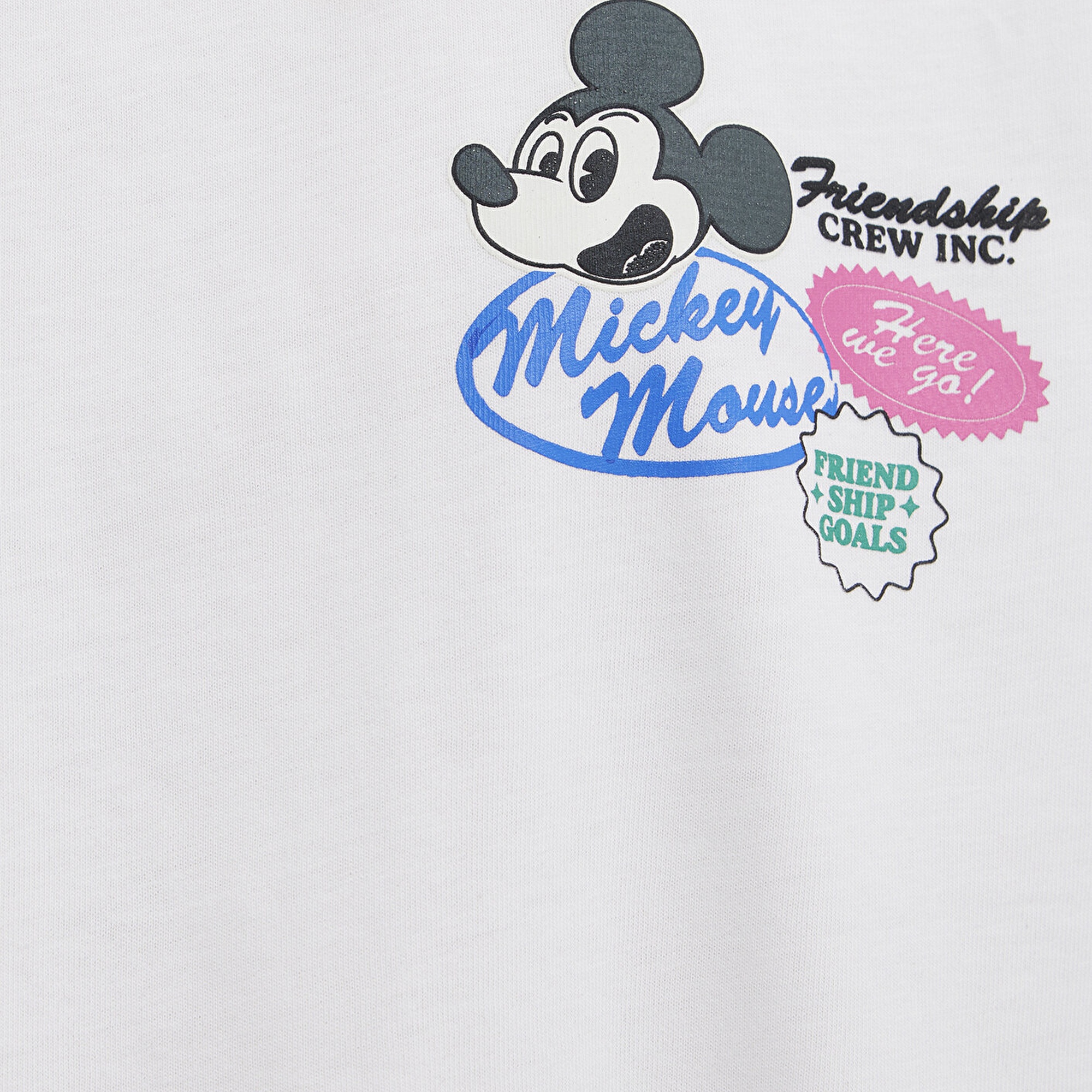 Mavi Mickey Mouse Baskılı Ekru Tişört Oversize / Geniş Kesim 1614039-70057