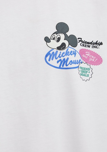  Mavi Mickey Mouse Baskılı Ekru Tişört Oversize / Geniş Kesim 1614039-70057