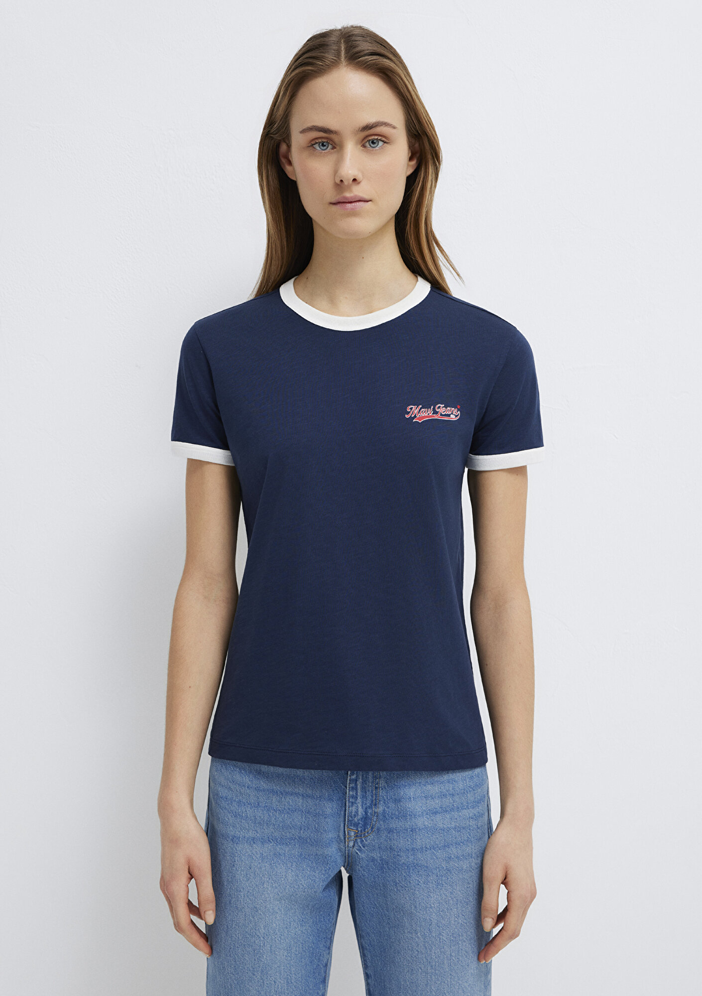  Mavi Mavi Logo Baskılı Lacivert Tişört Regular Fit / Normal Kesim 1613864-82318