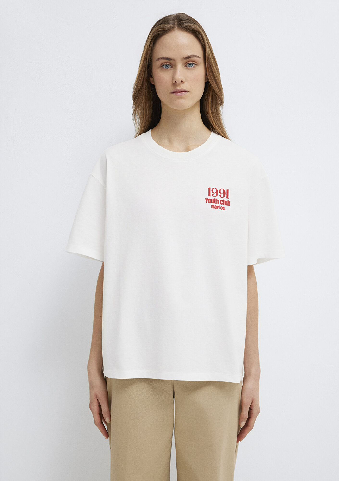 Mavi BaskılıEkru Tişört Oversize / Geniş Kesim 1613862-70057