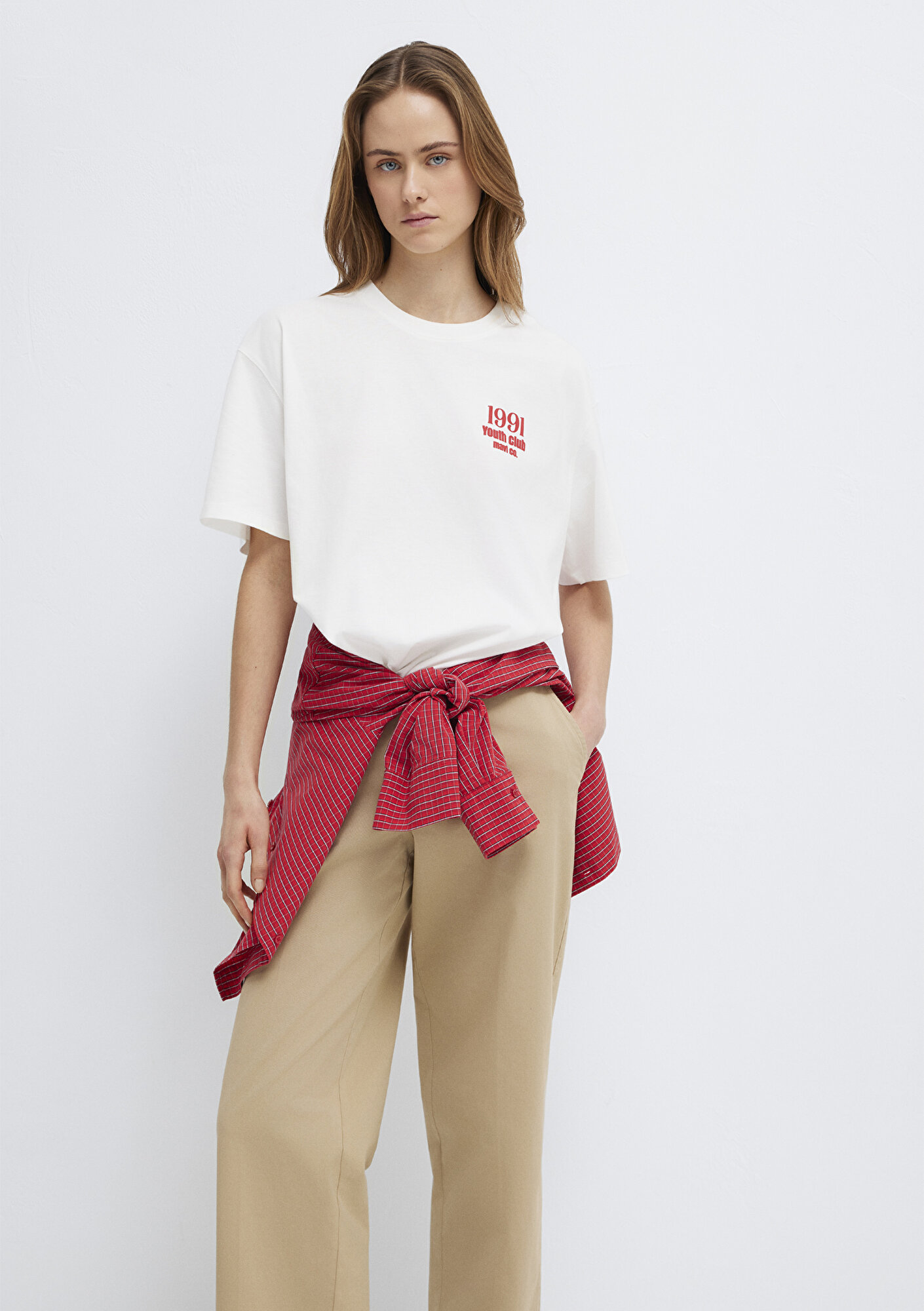 Mavi BaskılıEkru Tişört Oversize / Geniş Kesim 1613862-70057