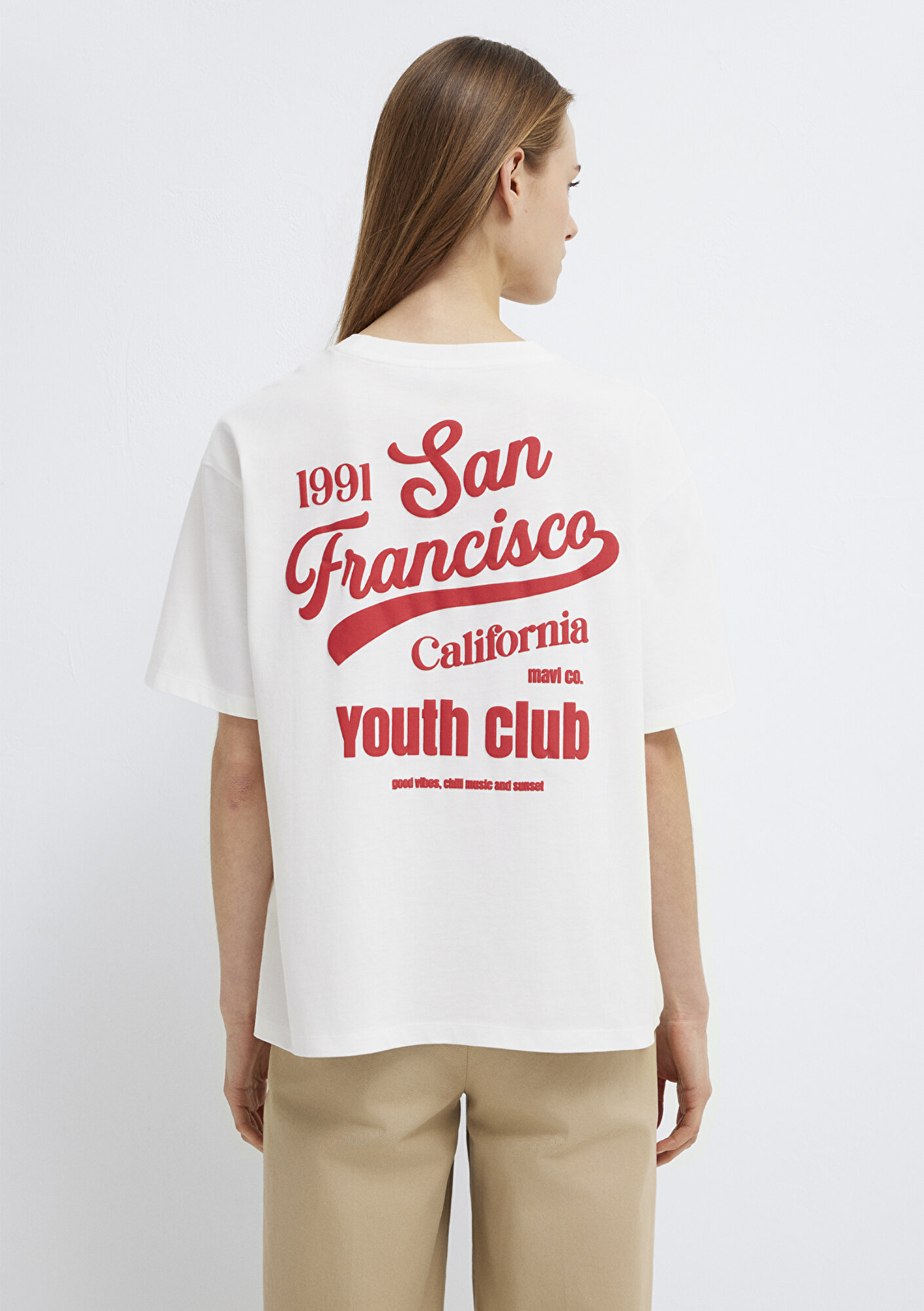  Mavi BaskılıEkru Tişört Oversize / Geniş Kesim 1613862-70057