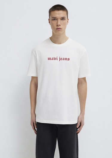  Mavi Mavi Jeans Baskılı Ekru Tişört Loose Fit / Bol Rahat Kesim 0613201-70057