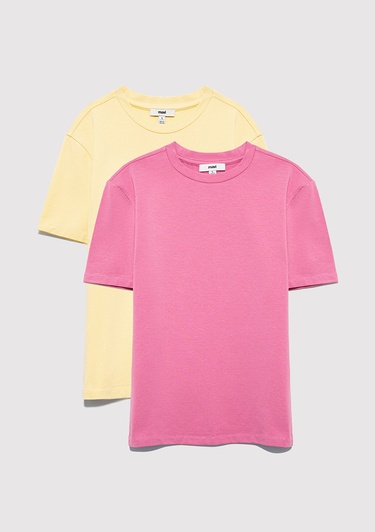  Mavi 2li Kadın Basic Tişört Fitted / Vücuda Oturan Kesim 1611372-71187