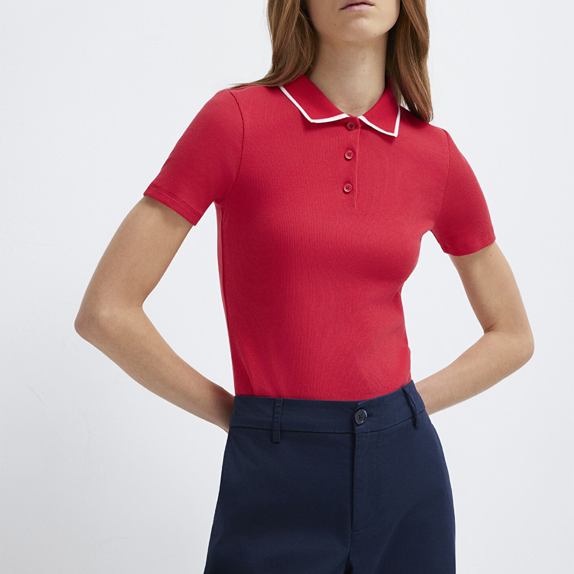 Mavi Kırmızı Polo Tişört Fitted / Vücuda Oturan Kesim 1613776-70477