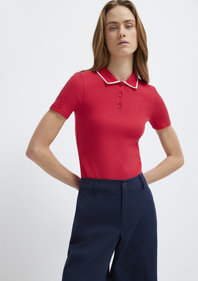  Mavi Kırmızı Polo Tişört Fitted / Vücuda Oturan Kesim 1613776-70477