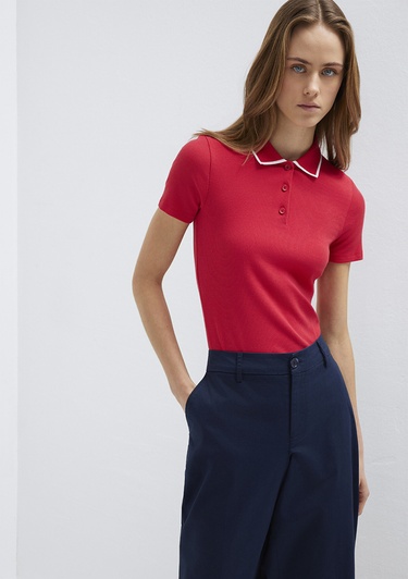  Mavi Kırmızı Polo Tişört Fitted / Vücuda Oturan Kesim 1613776-70477