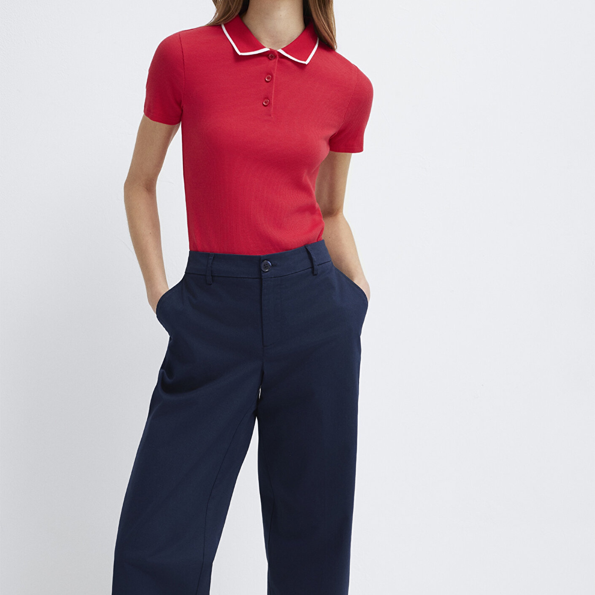 Mavi Kırmızı Polo Tişört Fitted / Vücuda Oturan Kesim 1613776-70477