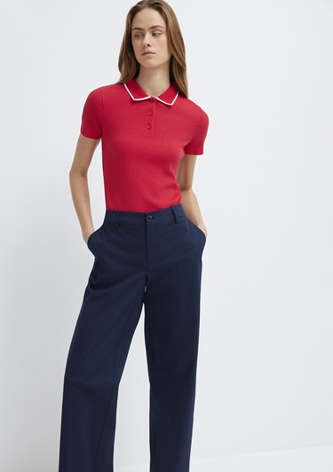  Mavi Kırmızı Polo Tişört Fitted / Vücuda Oturan Kesim 1613776-70477