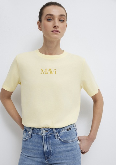  Mavi Mavi Logo Baskılı Sarı Tişört Regular Fit / Normal Kesim 1611594-71305