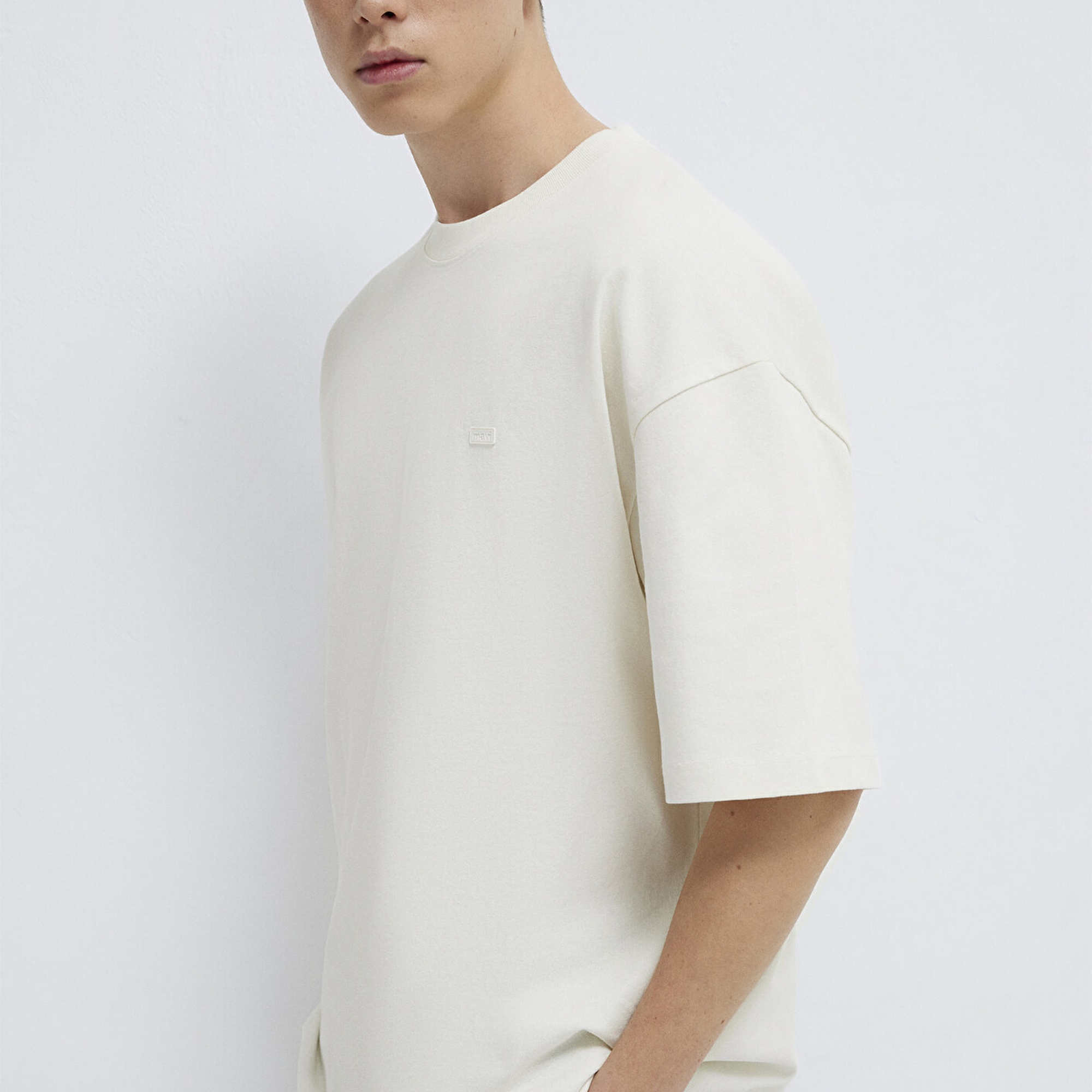 Mavi Silikon Logo Baskılı Ekru Basic Tişört Oversize / Geniş Kesim 0613188-71610