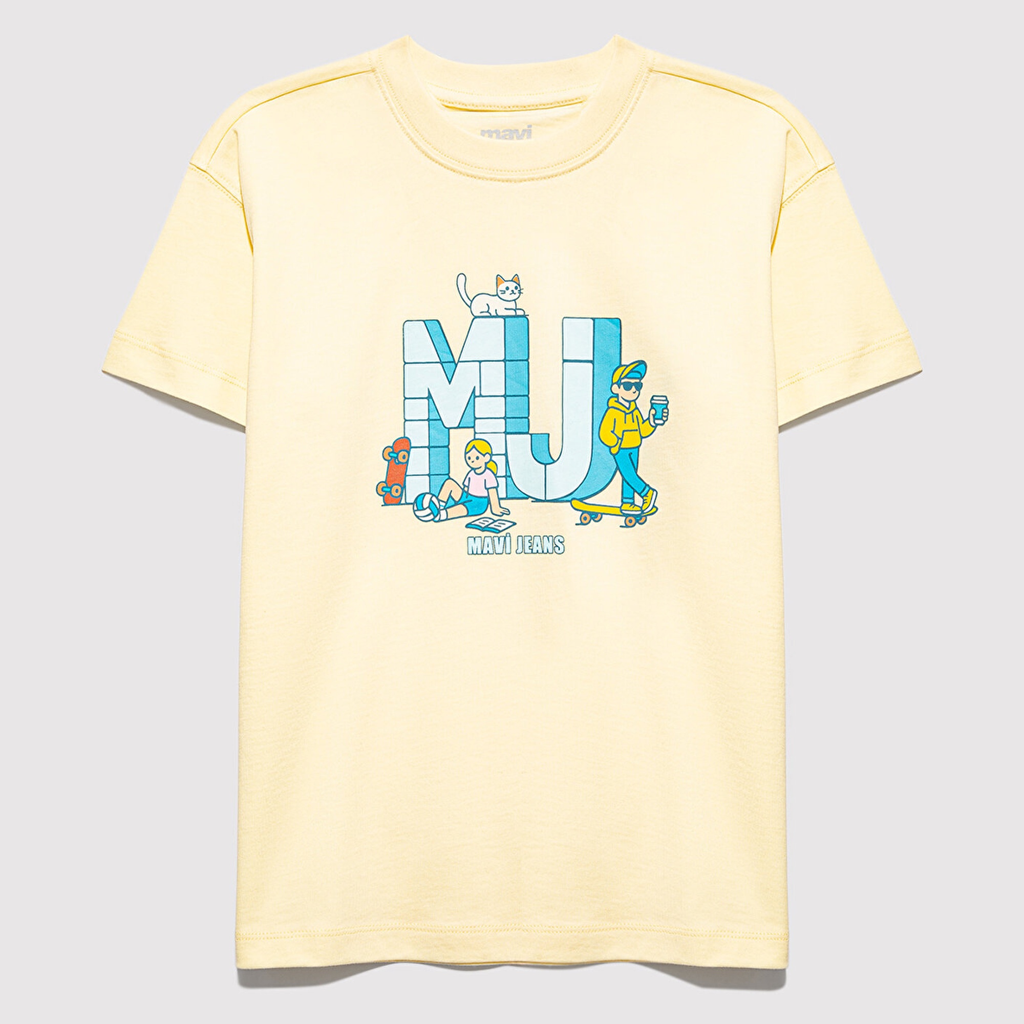 Mavi MJ Logo Baskılı Sarı Tişört Loose Fit / Bol Rahat Kesim 7610431-89143