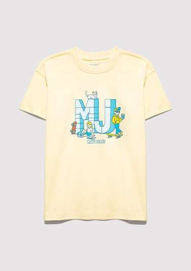  Mavi MJ Logo Baskılı Sarı Tişört Loose Fit / Bol Rahat Kesim 7610431-89143