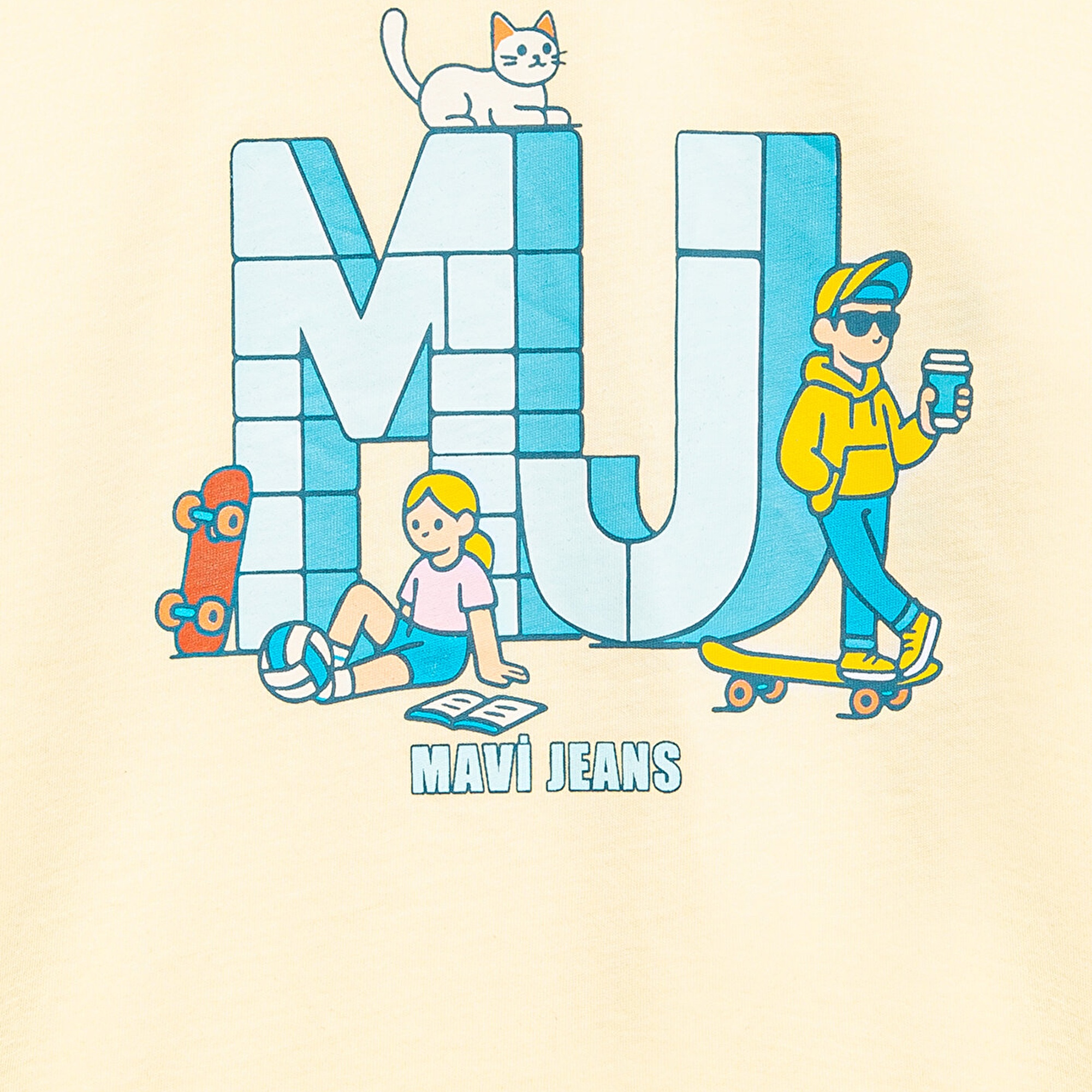 Mavi MJ Logo Baskılı Sarı Tişört Loose Fit / Bol Rahat Kesim 7610431-89143