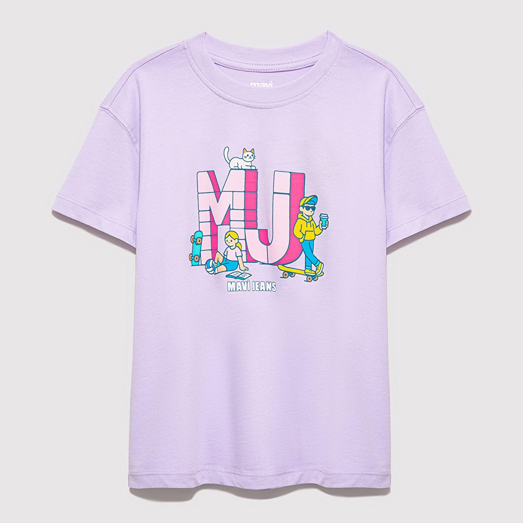 Mavi MJ Logo Baskılı Mor Tişört Loose Fit / Bol Rahat Kesim 7610431-70519