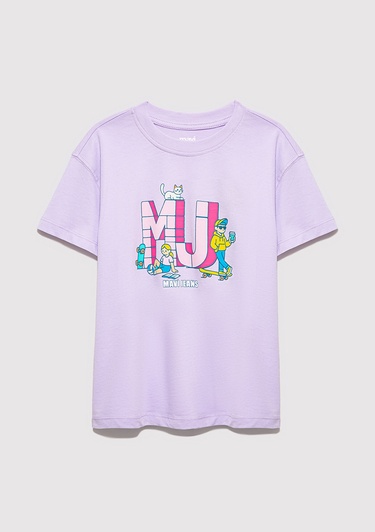  Mavi MJ Logo Baskılı Mor Tişört Loose Fit / Bol Rahat Kesim 7610431-70519