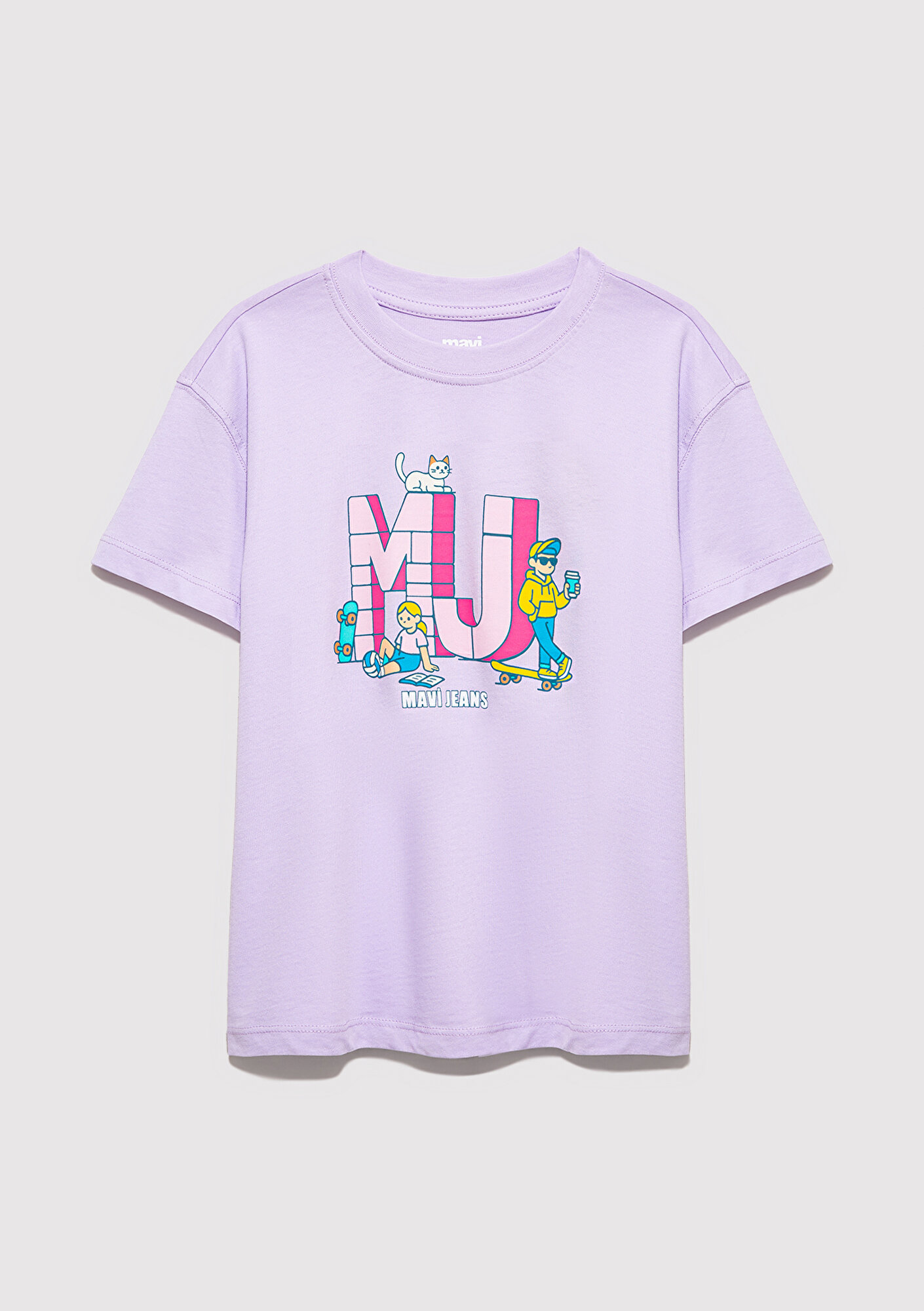  Mavi MJ Logo Baskılı Mor Tişört Loose Fit / Bol Rahat Kesim 7610431-70519