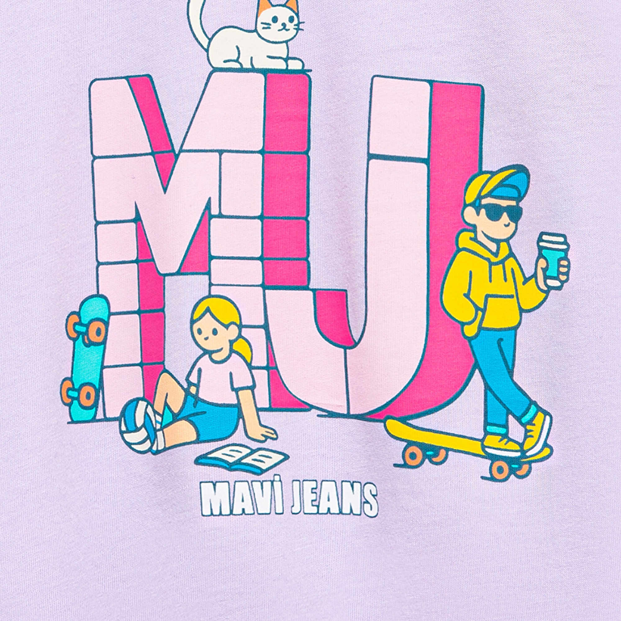 Mavi MJ Logo Baskılı Mor Tişört Loose Fit / Bol Rahat Kesim 7610431-70519