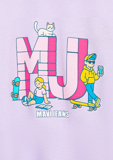  Mavi MJ Logo Baskılı Mor Tişört Loose Fit / Bol Rahat Kesim 7610431-70519