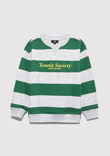  Mavi Çizgili Baskılı Yeşil Sweatshirt 6S10170-71697