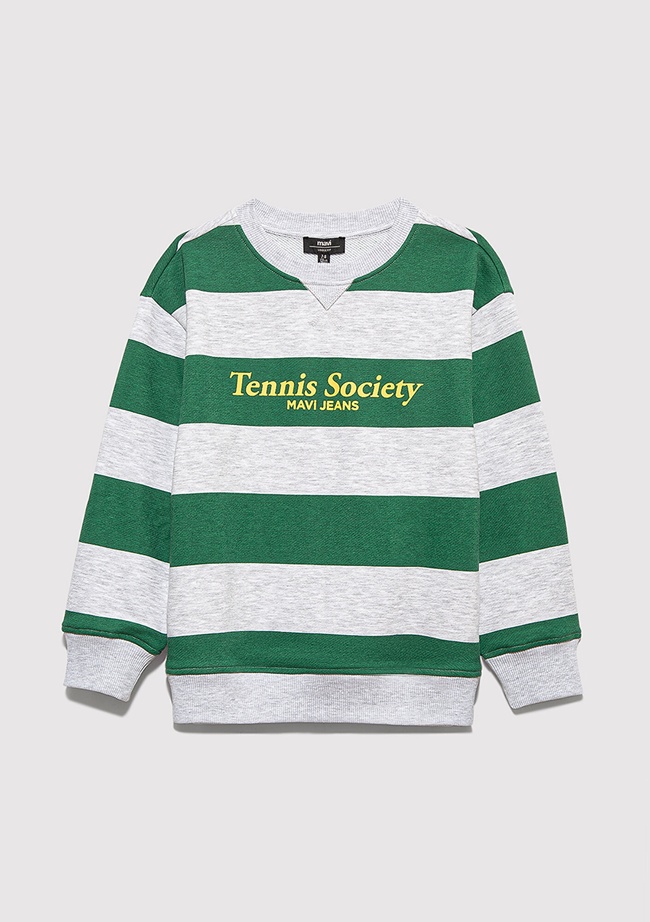  Mavi Çizgili Baskılı Yeşil Sweatshirt 6S10170-71697