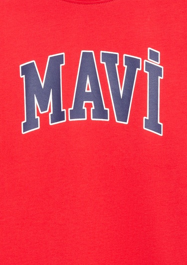  Mavi Mavi Logo Baskılı Kırmızı Tişört Loose Fit / Bol Rahat Kesim 6610418-70478