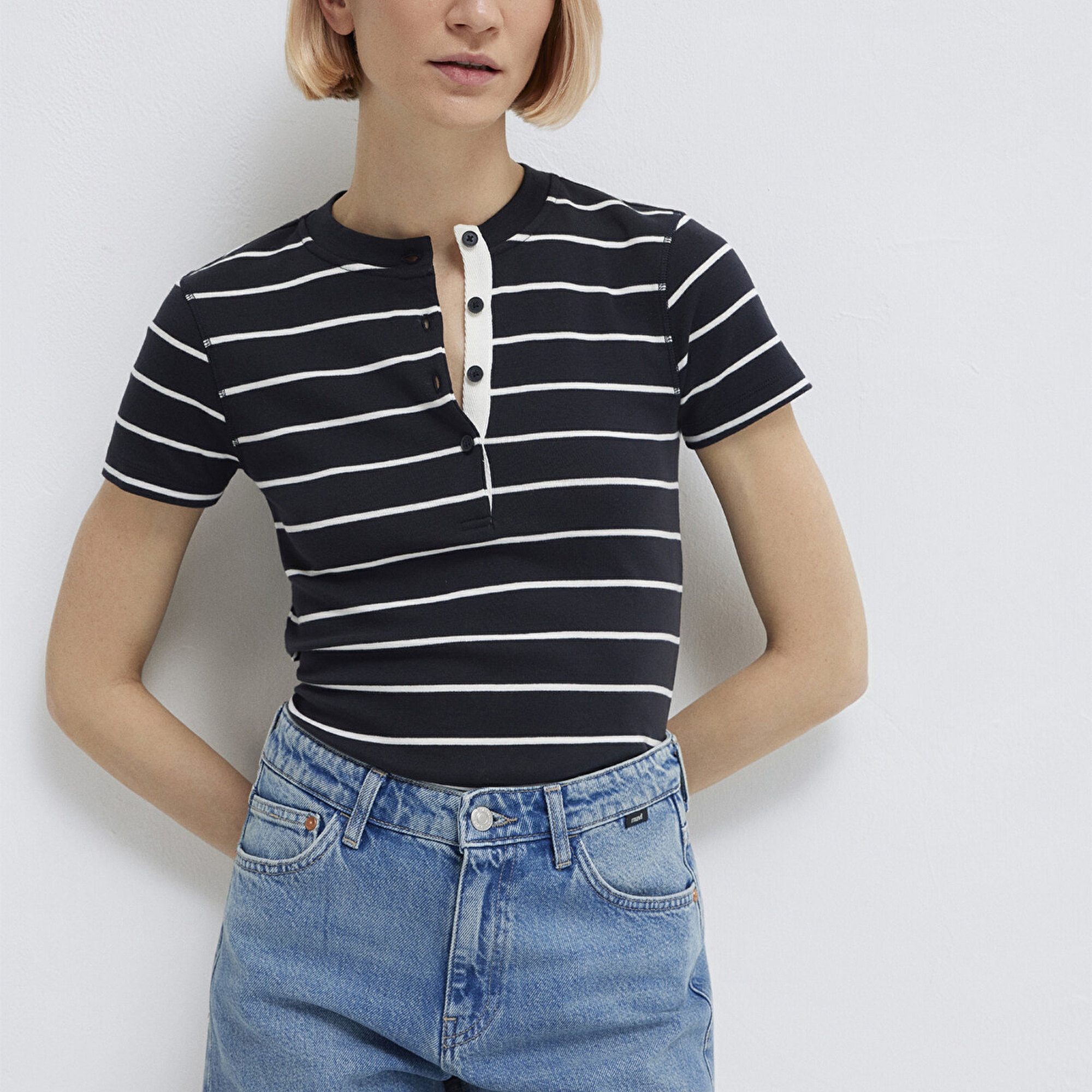 Mavi Lacivert Tişört Fitted / Vücuda Oturan Kesim 1613713-90696