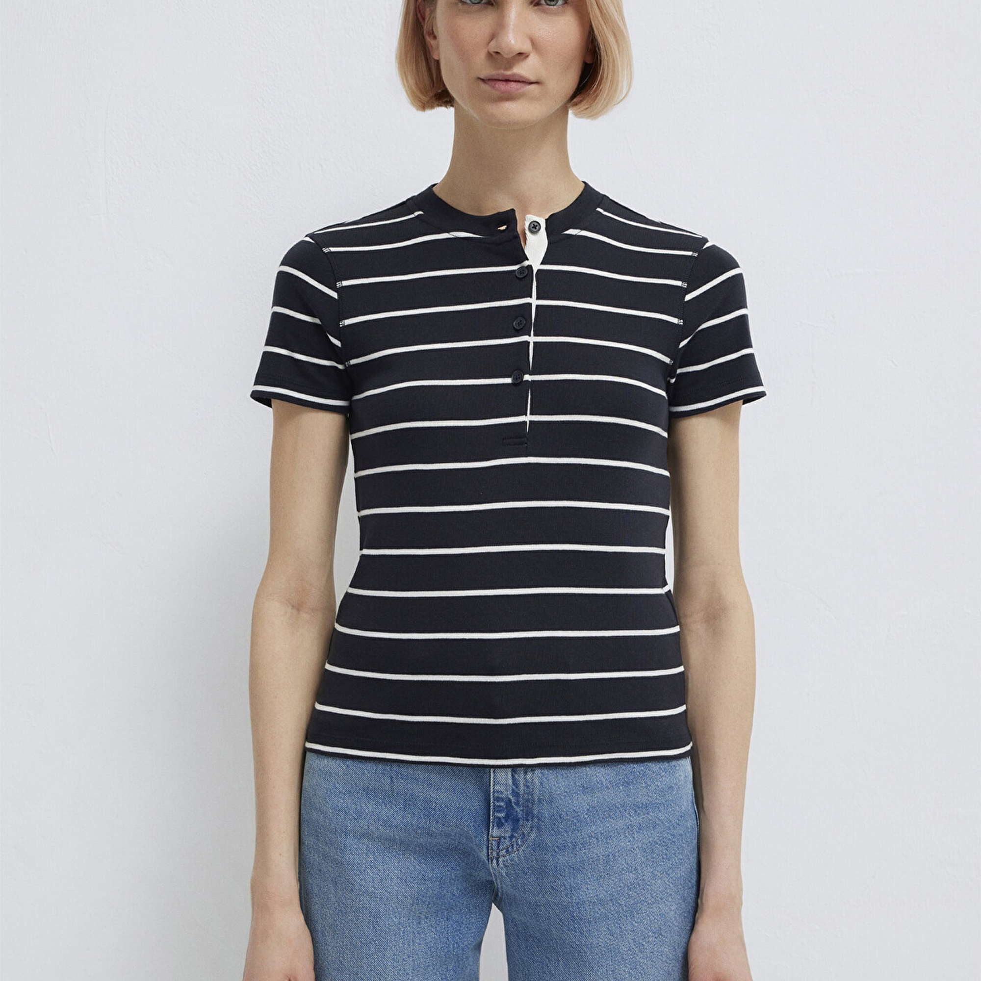 Mavi Lacivert Tişört Fitted / Vücuda Oturan Kesim 1613713-90696