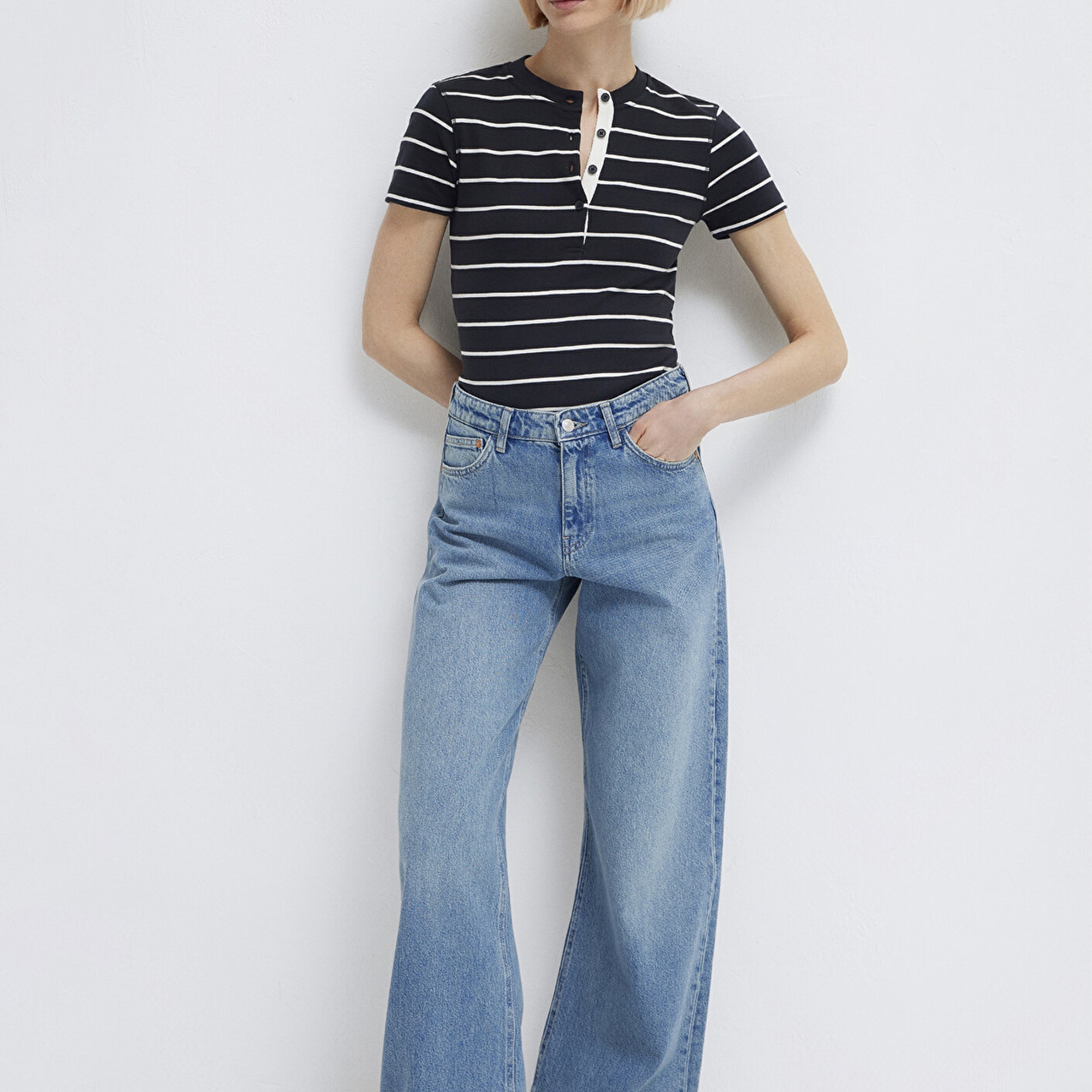 Mavi Lacivert Tişört Fitted / Vücuda Oturan Kesim 1613713-90696