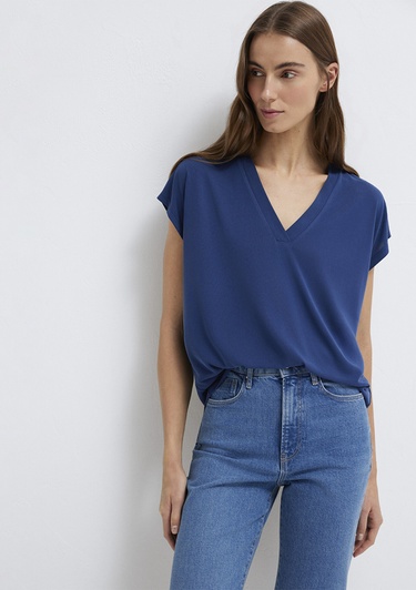  Mavi Lux Touch (TENCEL™) V Yaka Lacivert Modal Tişört Regular Fit / Normal Kesim 1612250-70491