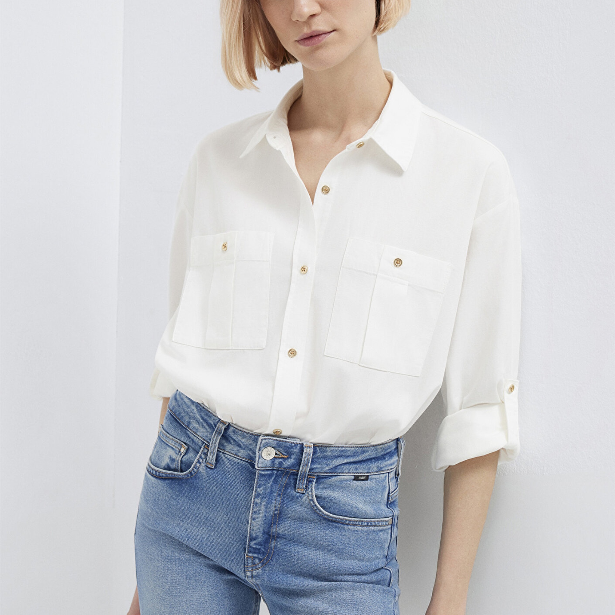 Mavi Ekru Gömlek Loose Fit / Bol Rahat Kesim 1211383-70057