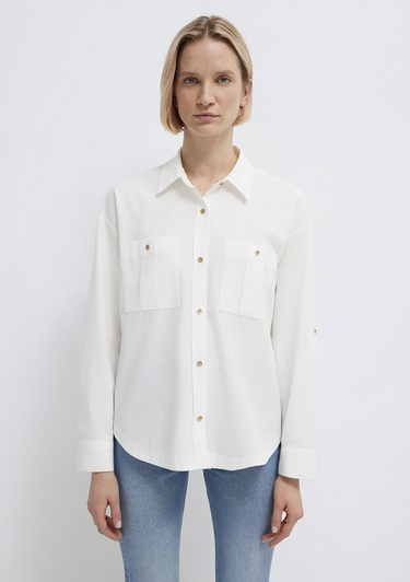  Mavi Ekru Gömlek Loose Fit / Bol Rahat Kesim 1211383-70057