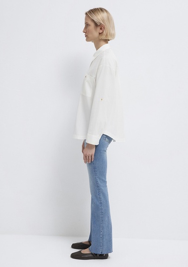  Mavi Ekru Gömlek Loose Fit / Bol Rahat Kesim 1211383-70057