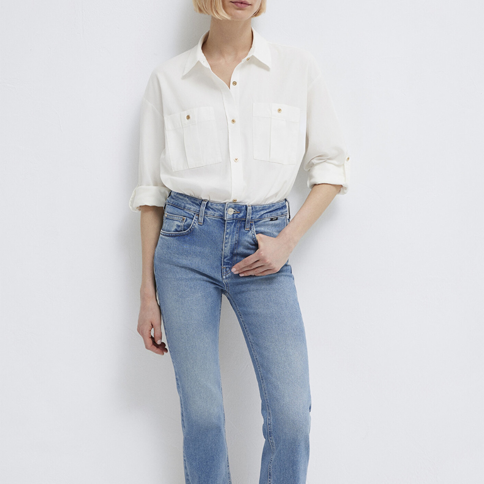 Mavi Ekru Gömlek Loose Fit / Bol Rahat Kesim 1211383-70057