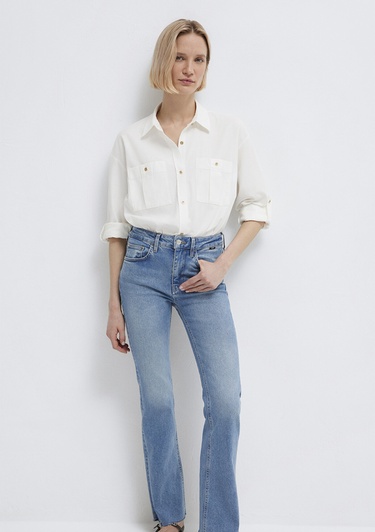  Mavi Ekru Gömlek Loose Fit / Bol Rahat Kesim 1211383-70057