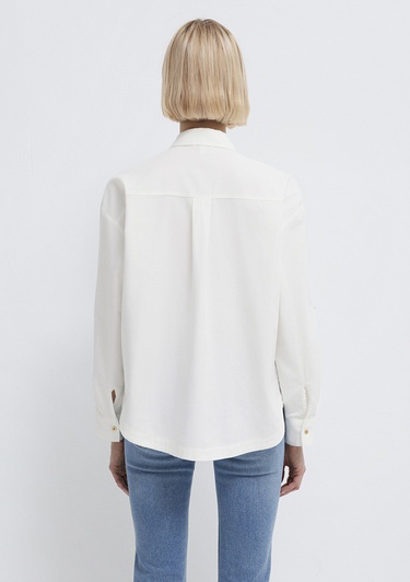  Mavi Ekru Gömlek Loose Fit / Bol Rahat Kesim 1211383-70057