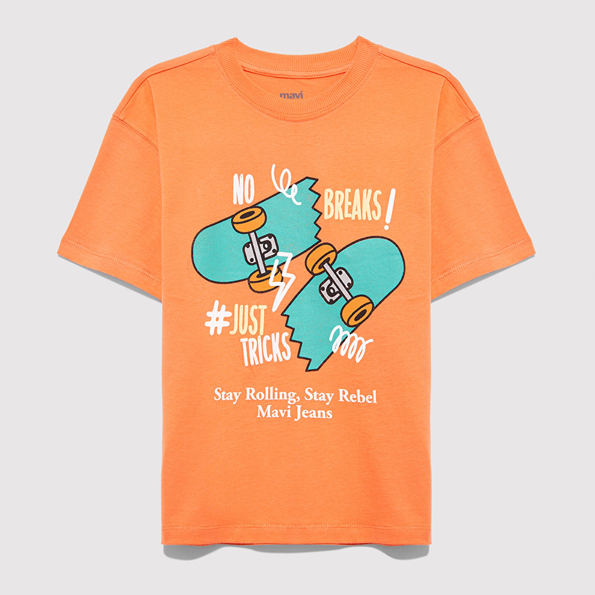 Mavi Baskılı Turuncu Tişört Oversize / Geniş Kesim 6610448-71268