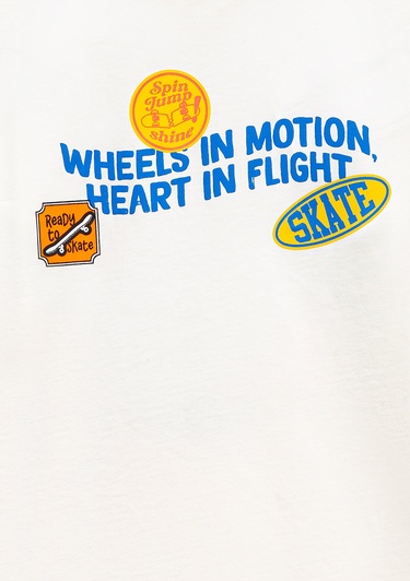  Mavi Baskılı Ekru Tişört Oversize / Geniş Kesim 6610450-70057