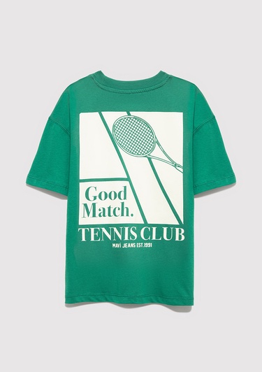  Mavi Baskılı Yeşil Tişört Oversize / Geniş Kesim 6610401-71697