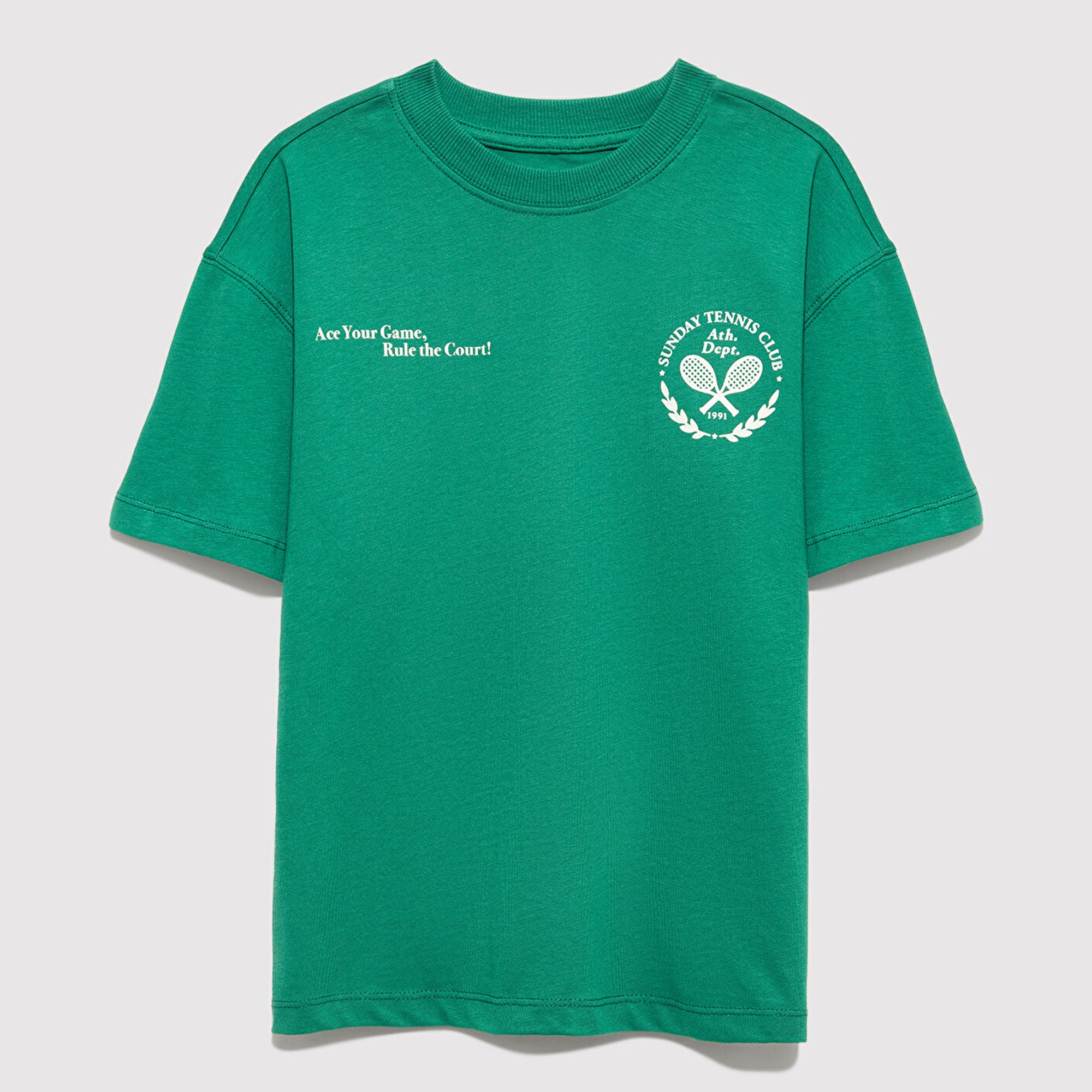 Mavi Baskılı Yeşil Tişört Oversize / Geniş Kesim 6610401-71697