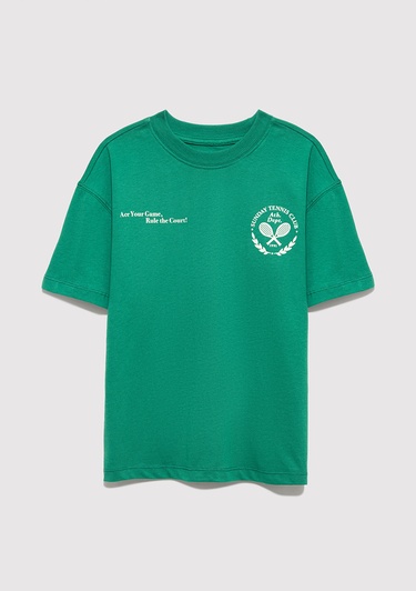  Mavi Baskılı Yeşil Tişört Oversize / Geniş Kesim 6610401-71697