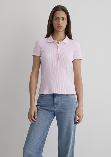  Mavi Pembe Polo Tişört Fitted / Vücuda Oturan Kesim 1613120-71008