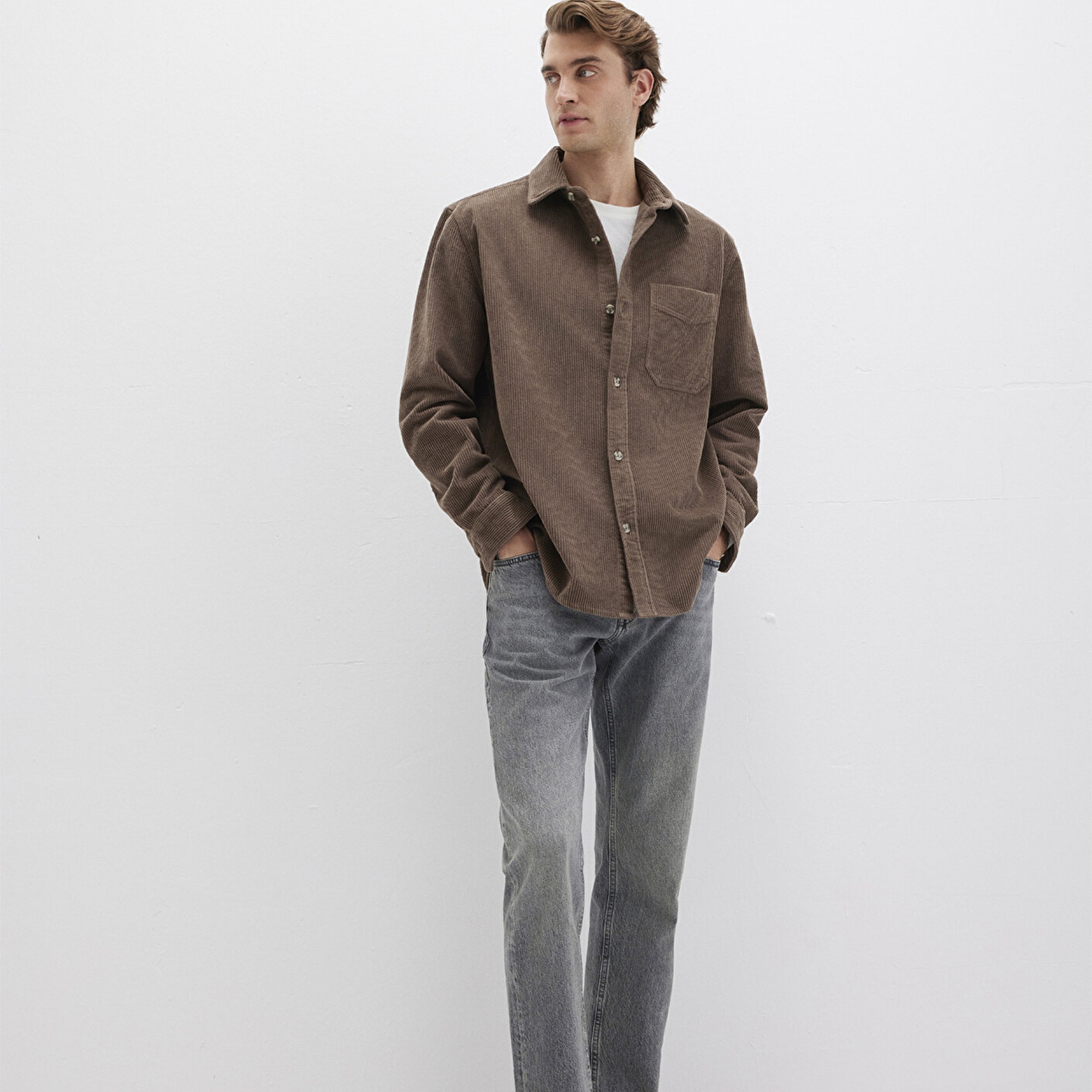 Mavi Kahverengi Kadife Gömlek Loose Fit / Bol Rahat Kesim 0211749-70380